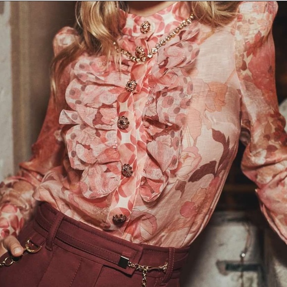 NWT Zimmermann Concert Scalloped Floral Shirt AU4, US12 - Picture 2 of 15